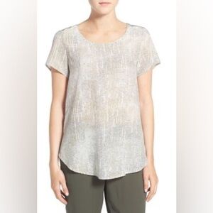 Eileen‎ Fisher Metaphor Printed Silk Ballet Neck Workwear Blouse Top Size Medium